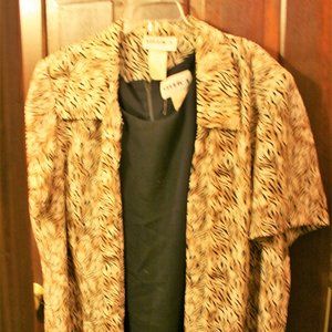 Studio I - Tan & Black Animal Print Short Sleeve Jacket Dress - Sz 26 Length 43"
